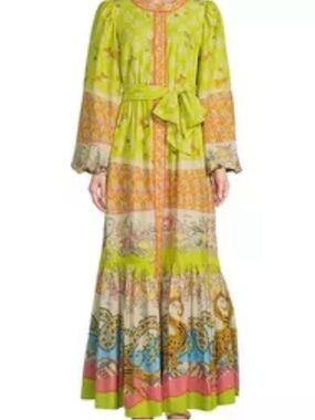 A Loves A Maxi Dress Long Sleeve Border Print Size S Multicolored Print